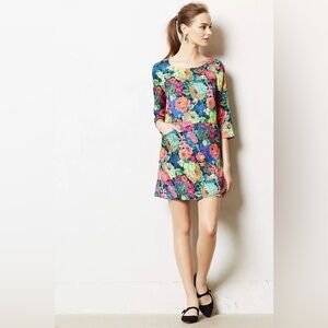 Anthropologie X HD in Paris Dress | Tropicalist Vibrant Floral Shift Dress Sz XS